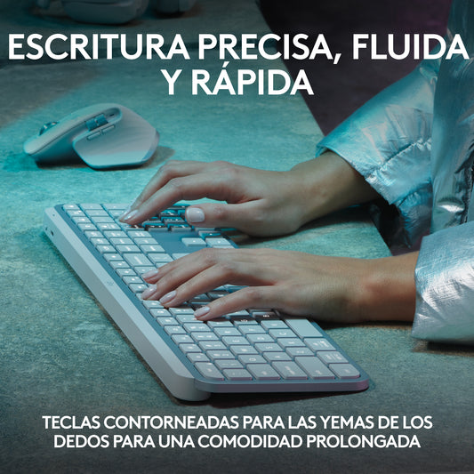 Logitech - MX Keys S teclado Oficina RF Wireless + Bluetooth QWERTY Español Aluminio  Blanco