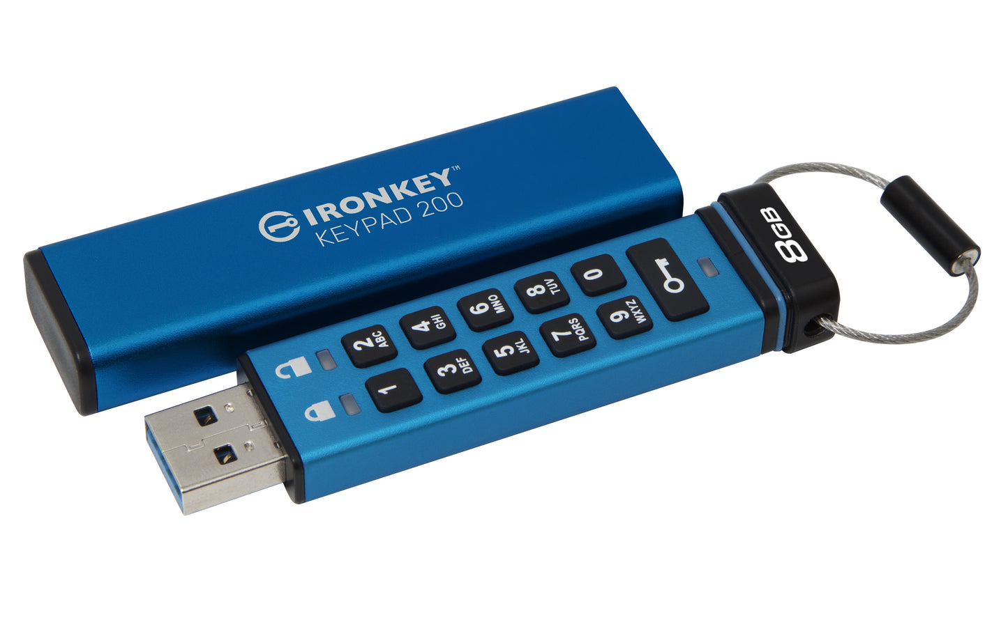 Kingston Technology - IronKey Keypad 200 unidad flash USB 8 GB USB tipo A 3.2 Gen 1 (3.1 Gen 1) Azul