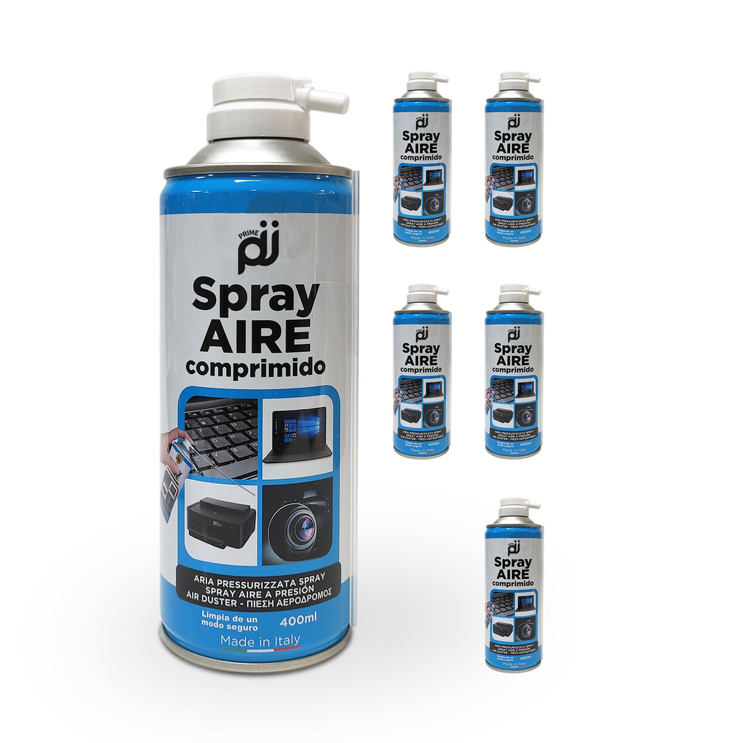 PRIME JJ - Pack 6 Spray de Aire Comprimido 400ml para Limpiar Herramientas y Equipos Electrónicos