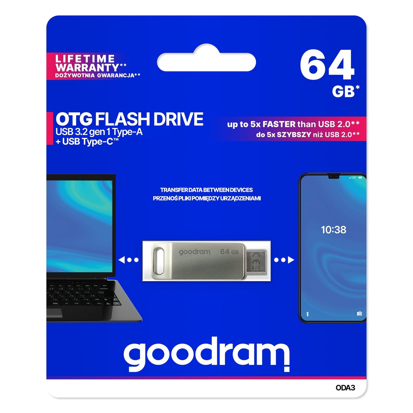 Goodram - ODA3 unidad flash USB 64 GB USB Type-A / USB Type-C 3.2 Gen 1 (3.1 Gen 1) Plata