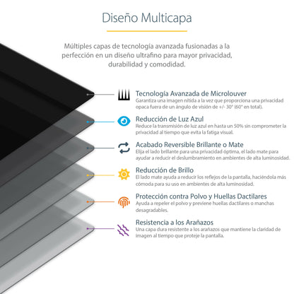 StarTech.com - Filtro de Privacidad de 15 6 Pulgadas 16:9 para Portátil - Pantalla de Privacidad Protector Anti Brillo para Portátil - Anti Luz Azul con Reducción del 51% - +/- 30°