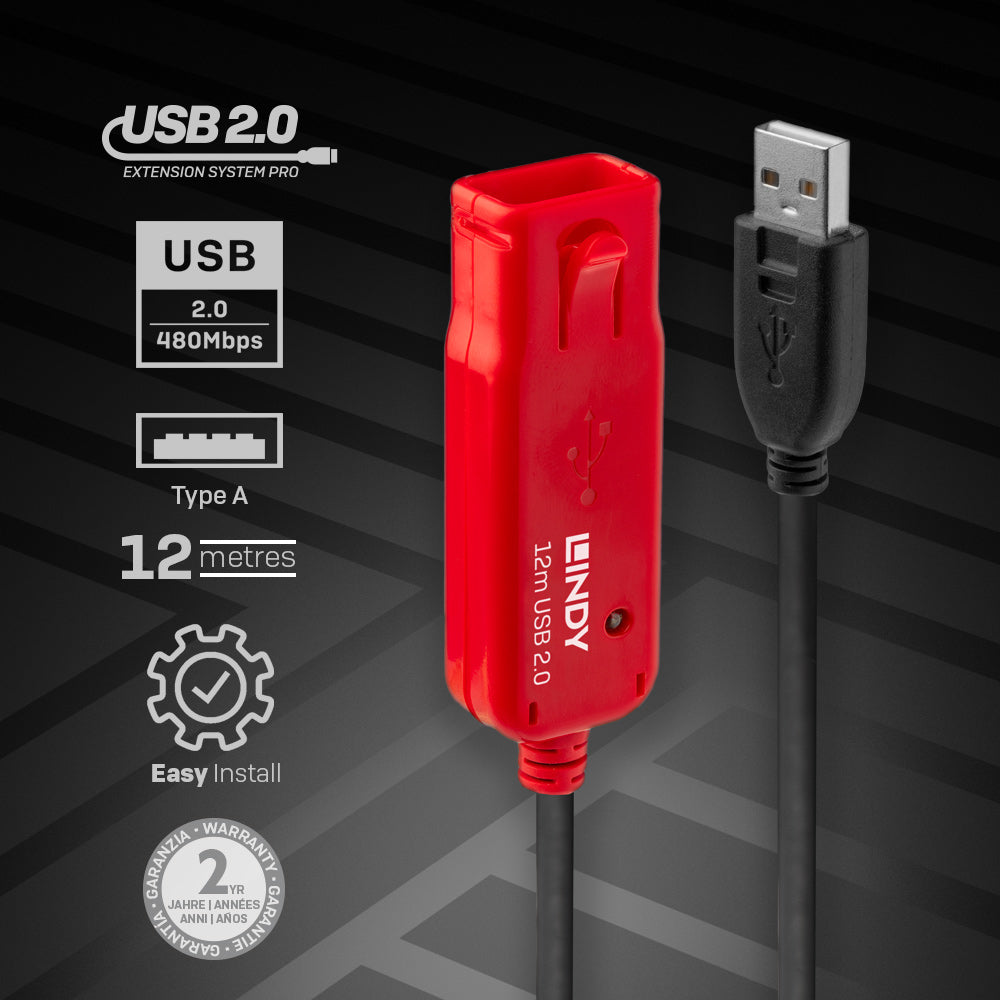 Lindy - 42782 cable USB USB 2.0 12 m USB A Negro