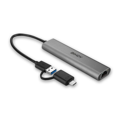 Lindy - 43379 hub de interfaz USB 3.2 Gen 1 (3.1 Gen 1) Type-A + Type-C 5000 Mbit/s Gris