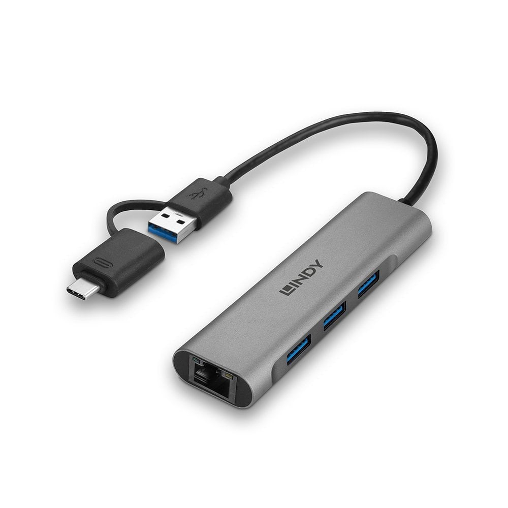 Lindy - 43379 hub de interfaz USB 3.2 Gen 1 (3.1 Gen 1) Type-A + Type-C 5000 Mbit/s Gris