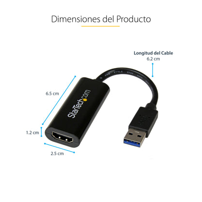 StarTech.com - Adaptador USB 3.0 a HDMI - 1080p (1920x1200) - Adaptador Conversor Compacto de USB-A a HDMI para Monitor - Adaptador Gráfico Externo de Vídeo - Negro - para Windows Solamente