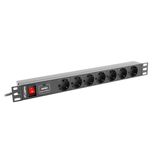 Lanberg - PDU-07F-0200-BK unidad de distribución de energía (PDU) 7 salidas AC 1U Negro