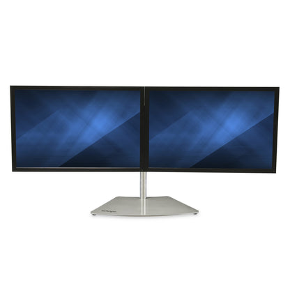 StarTech.com - Soporte VESA para 2 Monitores - Soporte Ergonómico de Sobremesa para 2 monitores de 24" con Montaje VESA - con Base Independiente y Altura Ajustable- Soporte con Mástil - Plata