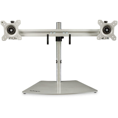 StarTech.com - Soporte VESA para 2 Monitores - Soporte Ergonómico de Sobremesa para 2 monitores de 24" con Montaje VESA - con Base Independiente y Altura Ajustable- Soporte con Mástil - Plata