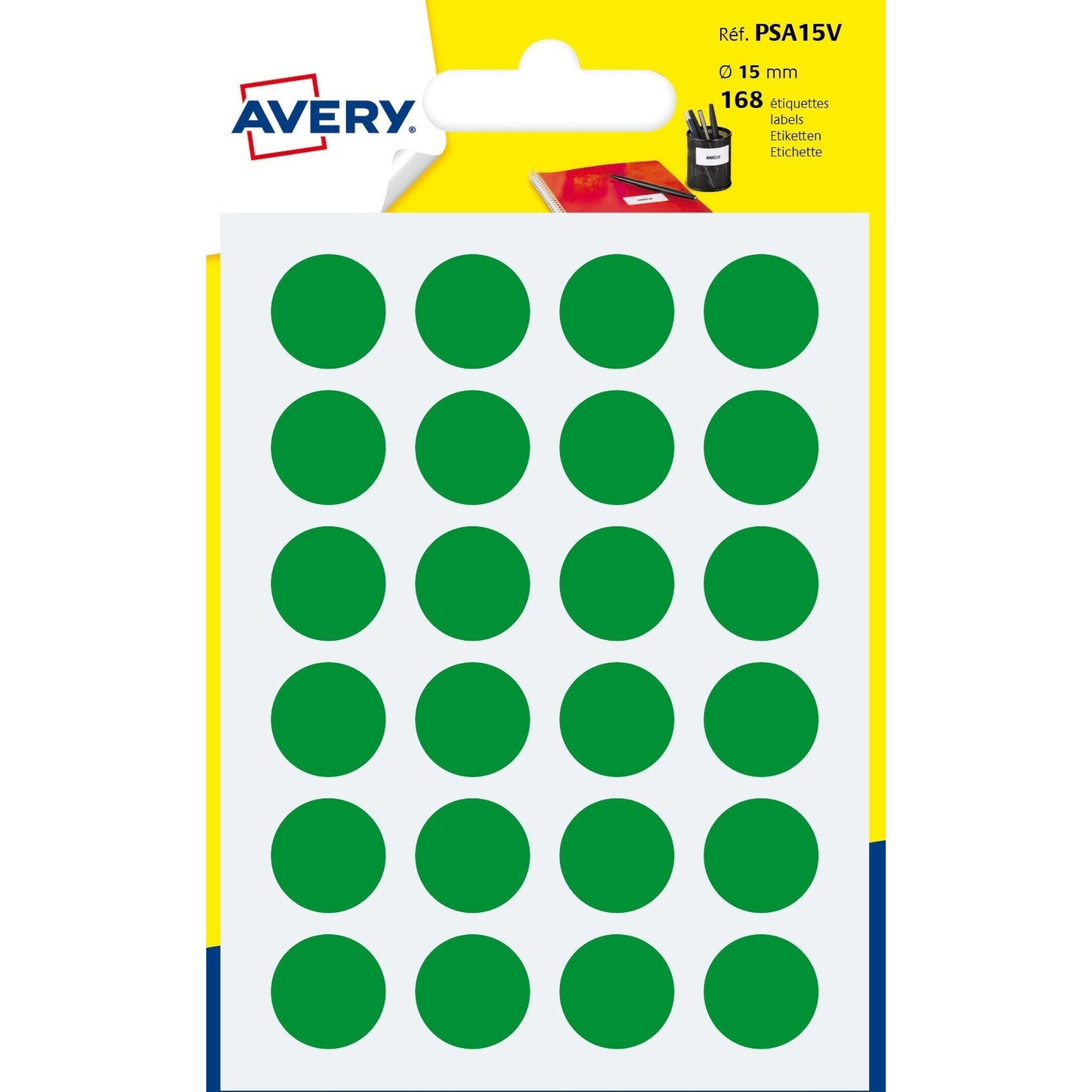 Avery - PSA15V etiqueta autoadhesiva Círculo Permanente Verde 168 pieza(s)