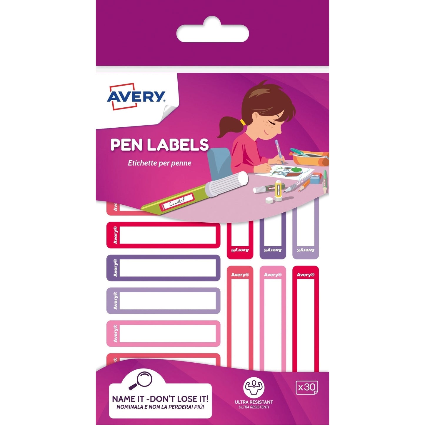 Avery - RESMI30F-UK etiqueta autoadhesiva Rectángulo redondeado Permanente Rosa  Púrpura 1 pieza(s)