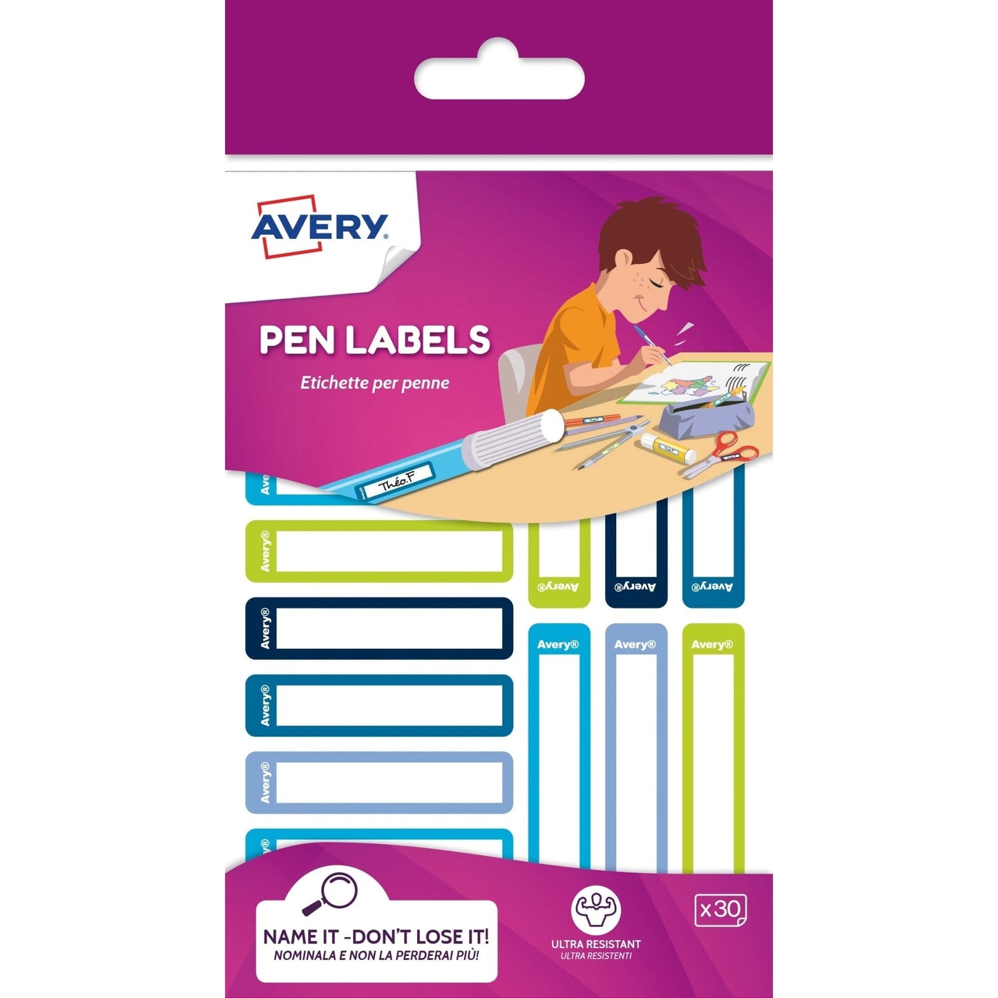 Avery - RESMI30G-UK etiqueta autoadhesiva Rectángulo redondeado Permanente Azul  Verde 30 pieza(s)