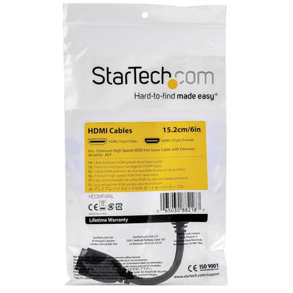 StarTech.com - Cable de 15cm de Extensión Alargador HDMI 2.0 de Alta Velocidad con Ethernet - Extensor de Puertos - Cable para Conservar Puertos de Conexión - Cable Corto HDMI - 4K de 60Hz