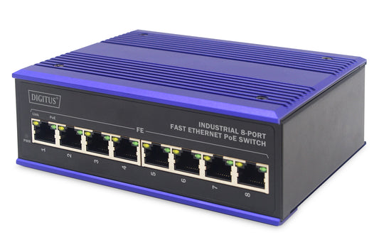 Digitus - Conmutador PoE de red Fast Ethernet de 8 puertos  industrial  no gestionado