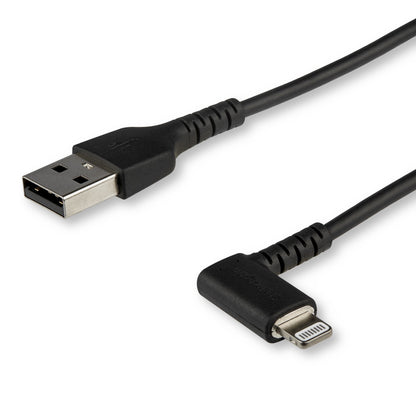 StarTech.com - Cable Resistente USB-A a Lightning de 2 m - Negro -Acodado en un Ángulo de 90° a la Derecha - Cable de Carga y Sincronización USB Tipo A a Lightning de Fibra de Aramida Resistente - MFi - iPhone