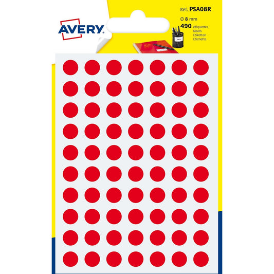 Avery - PSA08R etiqueta autoadhesiva Círculo Permanente Rojo 420 pieza(s)