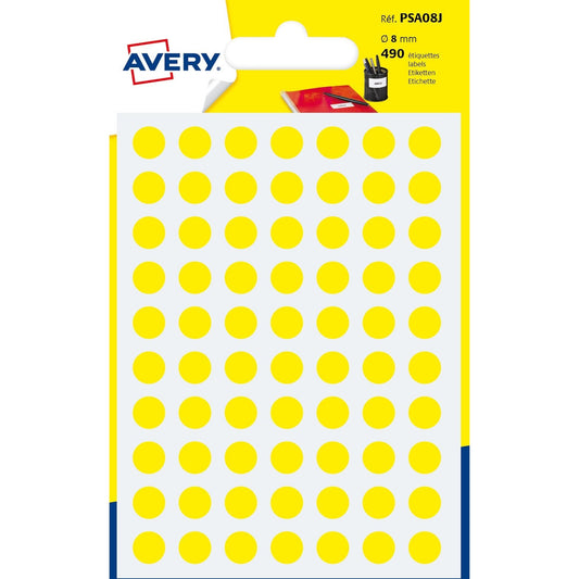 Avery - PSA08J etiqueta autoadhesiva Círculo Permanente Amarillo 420 pieza(s)