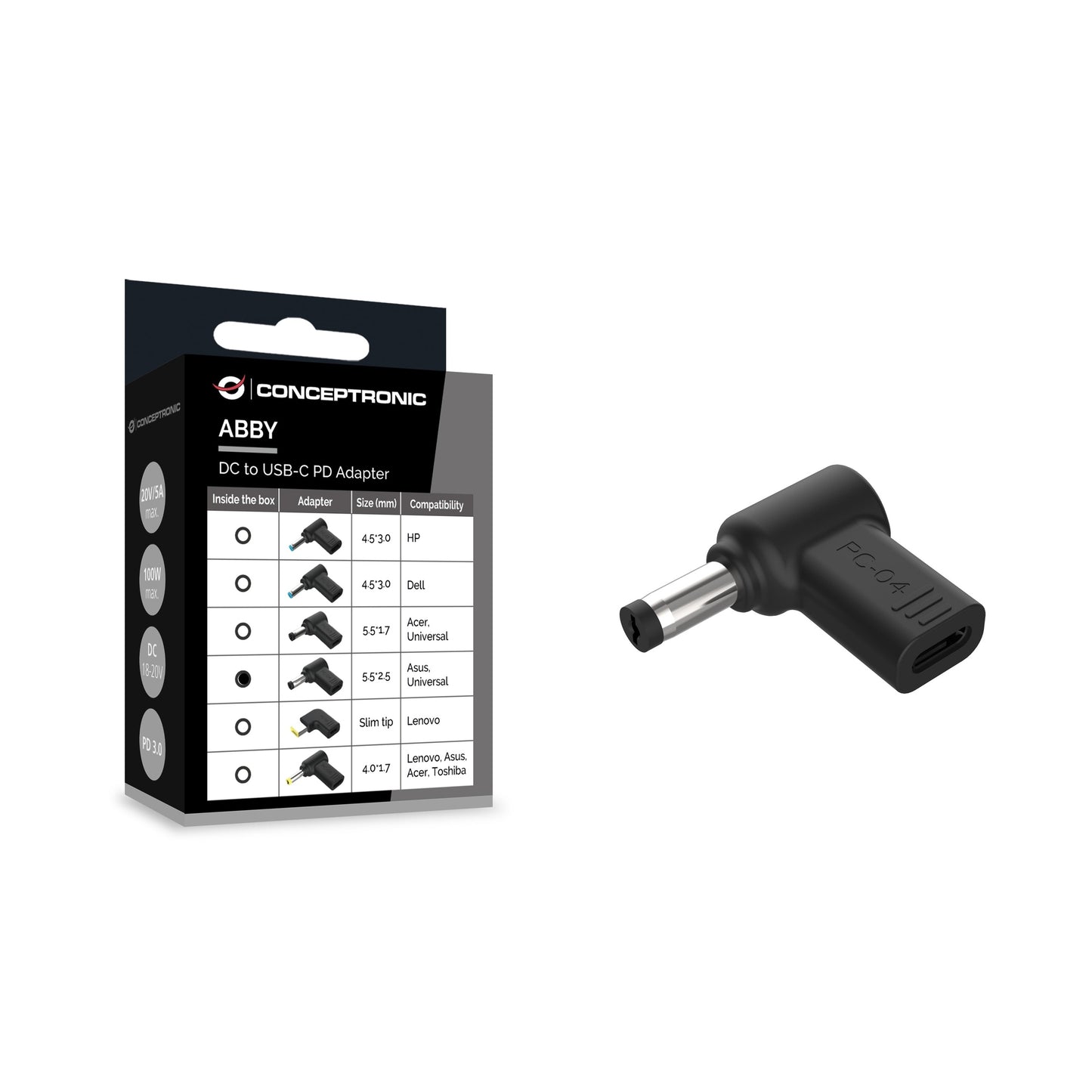 Conceptronic - ABBY15PC04 accesorio para portatil Clavija de adaptador de corriente para ordenador portátil