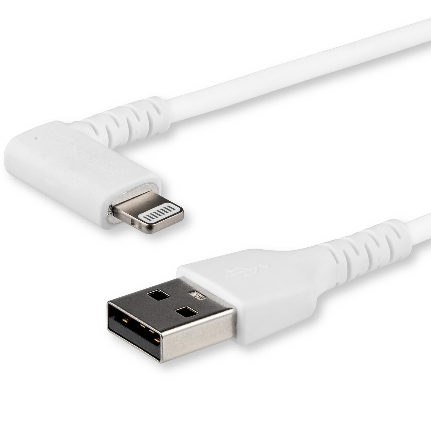 StarTech.com - Cable Resistente USB-A a Lightning de 1 m - Blanco -Acodado en un Ángulo de 90° a la Derecha - Cable de Carga y Sincronización USB Tipo A a Lightning de Fibra de Aramida Resistente - MFi - iPhone