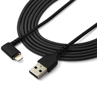 StarTech.com - Cable Resistente USB-A a Lightning de 2 m - Negro -Acodado en un Ángulo de 90° a la Derecha - Cable de Carga y Sincronización USB Tipo A a Lightning de Fibra de Aramida Resistente - MFi - iPhone