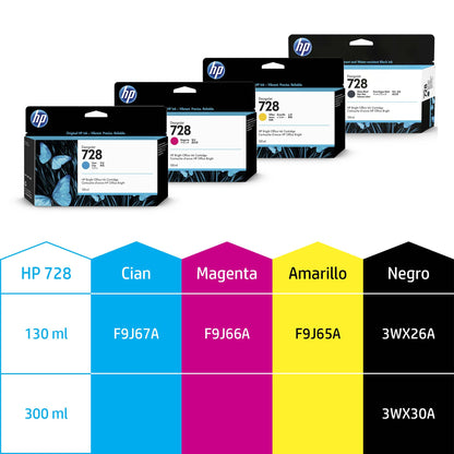 HP Cartucho de tinta DesignJet 728 magenta de 130 ml