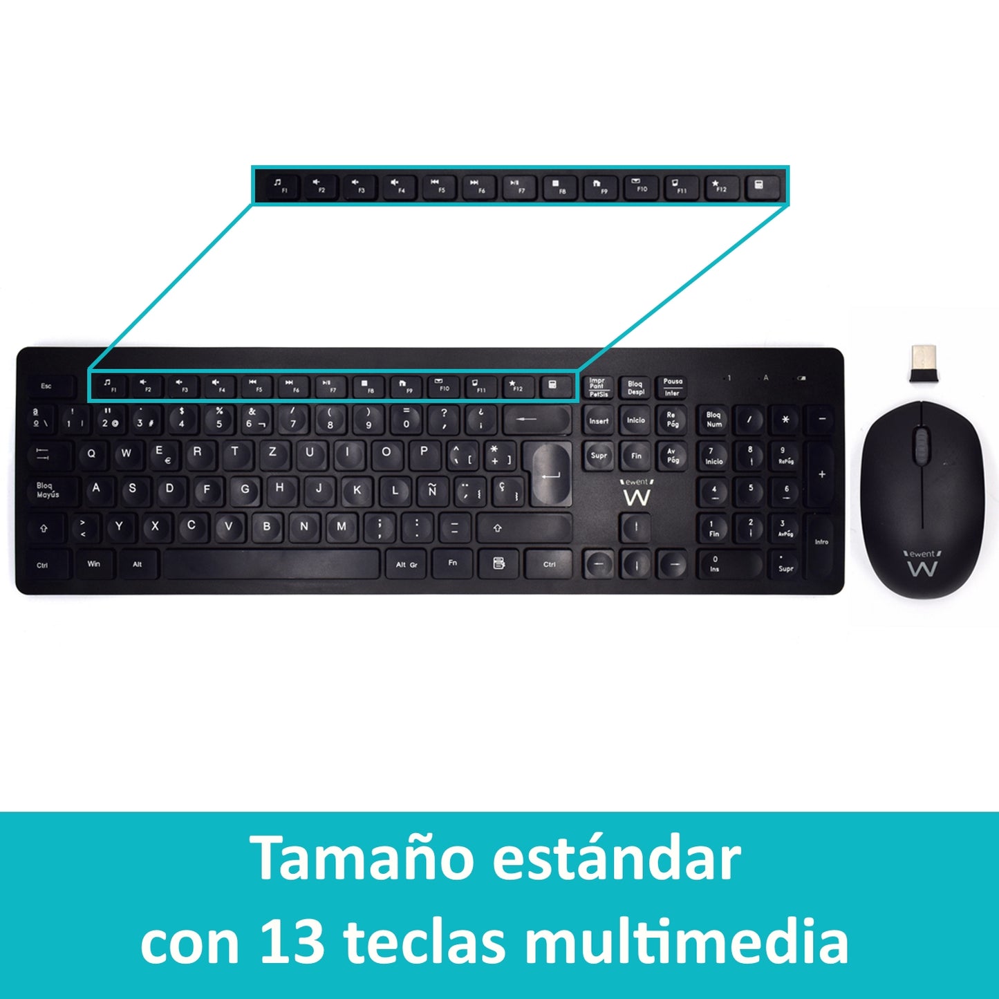 Ewent - EW3256 teclado Ratón incluido Universal RF inalámbrico QWERTY Español Negro