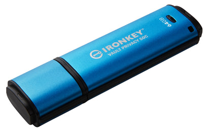 Kingston Technology - IronKey Vault Privacy 50 unidad flash USB 64 GB USB Tipo C 3.2 Gen 1 (3.1 Gen 1) Negro  Azul