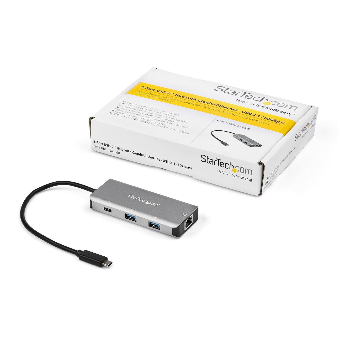 StarTech.com - Hub Ladrón USB C con Puerto de Red Ethernet Gigabit RJ45 GbE - Concentrador USB Tipo C USB 3.2 Gen 2 de 10Gbps con 2 Puertos USB-A y 1 Puerto USBC - Alimentado por el Bus USB - de Aluminio - Funciona con Thunderbolt 3