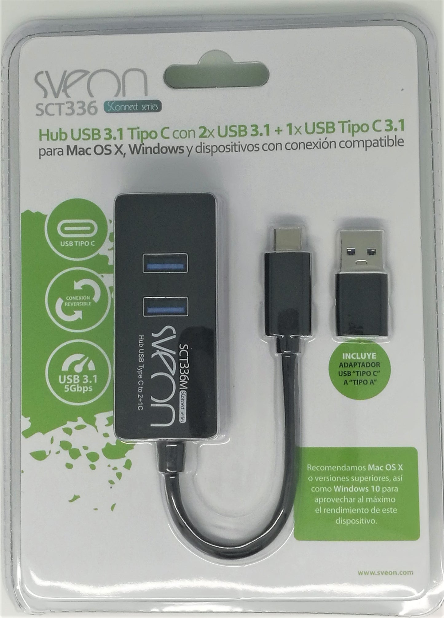 Sveon - SCT336 hub de interfaz USB 3.2 Gen 1 (3.1 Gen 1) Type-C