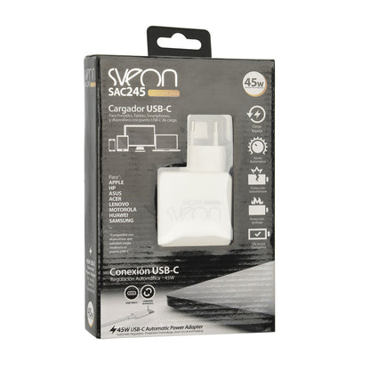 Sveon - SAC245 cargador de dispositivo móvil Ordenador portátil  Netbook  Portátil  PDA  Smartphone  Teléfono Blanco Corriente alterna Carga rápida Auto  Interior