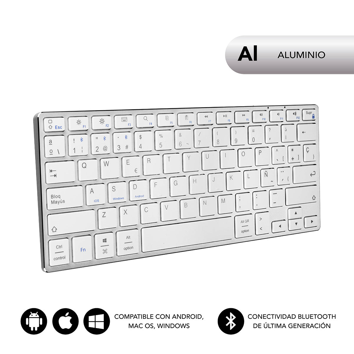 SUBBLIM - Teclado Wireless Bluetooth Aluminio Advance Compact Silver