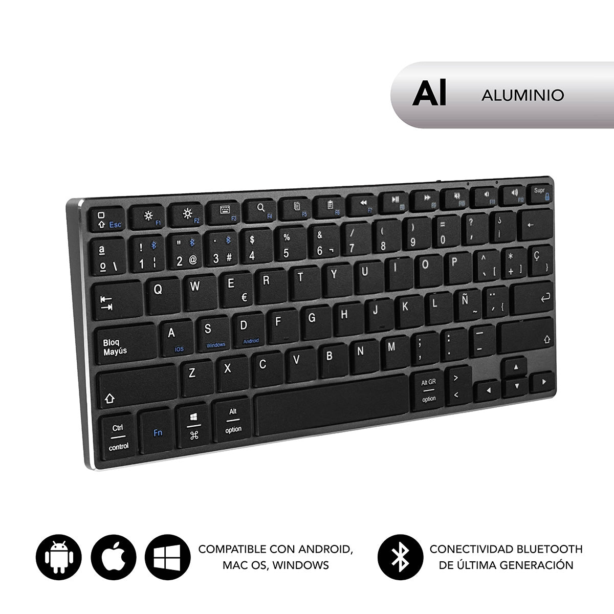 SUBBLIM - Teclado Wireless Bluetooth Aluminio Advance Compact Grey