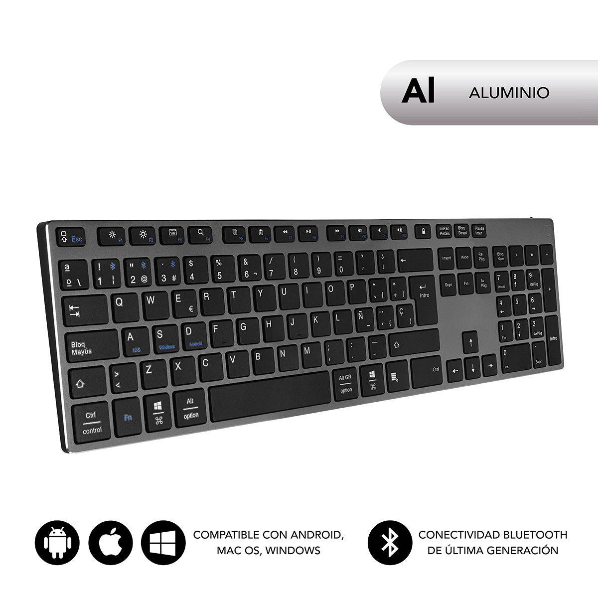 SUBBLIM - Teclado Wireless Bluetooth Aluminio Advance Extended Grey