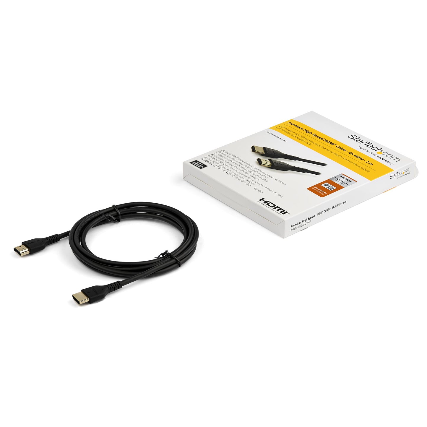 StarTech.com - Cable de 2m HDMI 2.0 Certificado Premium de alta velocidad con Ethernet - Durable - UHD 4K 60Hz - con Fibra de Aramida - HDMI 2.0 - TPE - para Monitores  TV y Pantallas