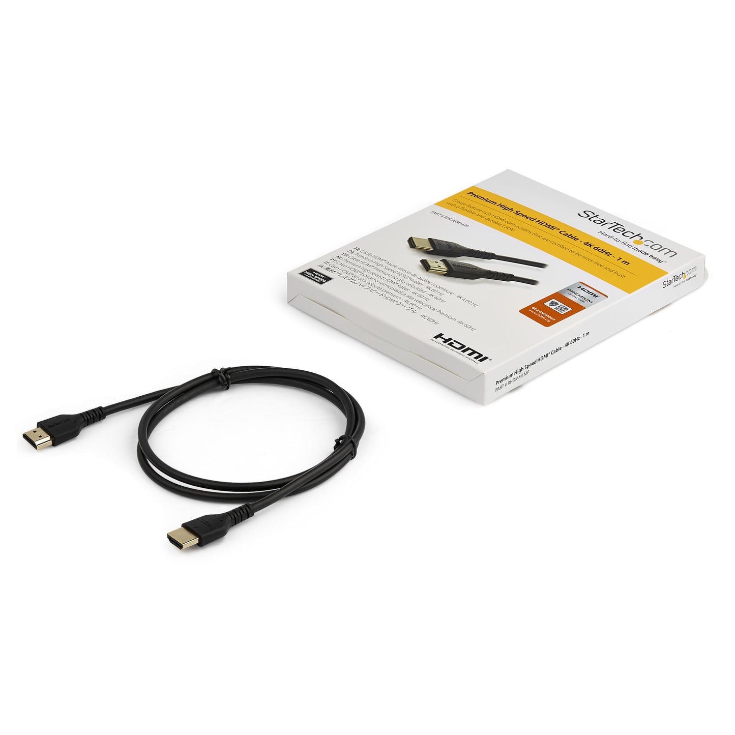 StarTech.com - Cable de 1m HDMI 2.0 Certificado Premium de alta velocidad con Ethernet - Durable - UHD 4K 60Hz - con Fibra de Aramida - HDMI 2.0 - TPE - para Monitores  TV y Pantallas