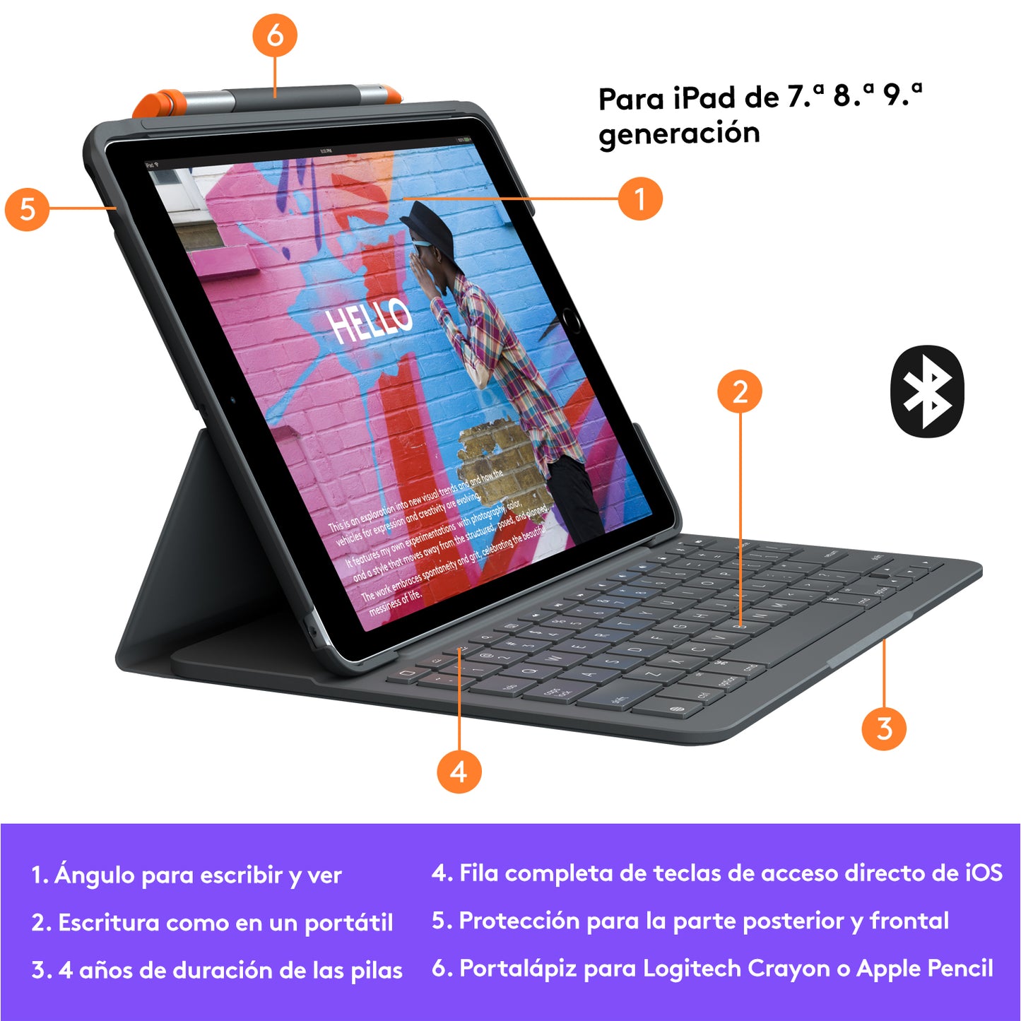 Logitech - Slim Folio Grafito Bluetooth QWERTY Español