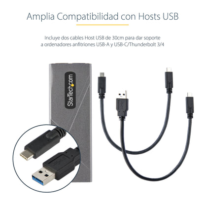 StarTech.com - Caja Externa de Aluninio USB-C 10Gbps a NVMe M.2 o SSD M.2 SATA - Sin Herramientas para SSD M.2 NGFF PCIe/SATA - con Cables USB Tipo C o USB-A - 2230/2242/2260/2280