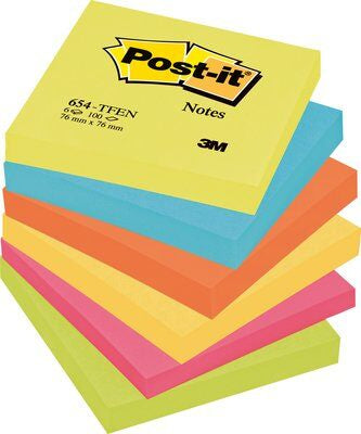 Post-It - FT510283540 nota autoadhesiva Plaza Azul  Verde  Naranja  Rosa  Amarillo 100 hojas Autoadhesivo