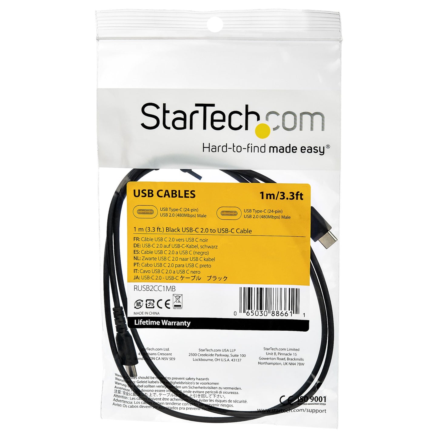 StarTech.com - Cable de Carga USB-A a USB-C de 1m - Cable de Carga Rápida y Sincronización USB 2.0 de Servicio Pesado - Cable de Datos USB 2.0- Resistente con Fibra de Aramida - M/M - 3A - Negro