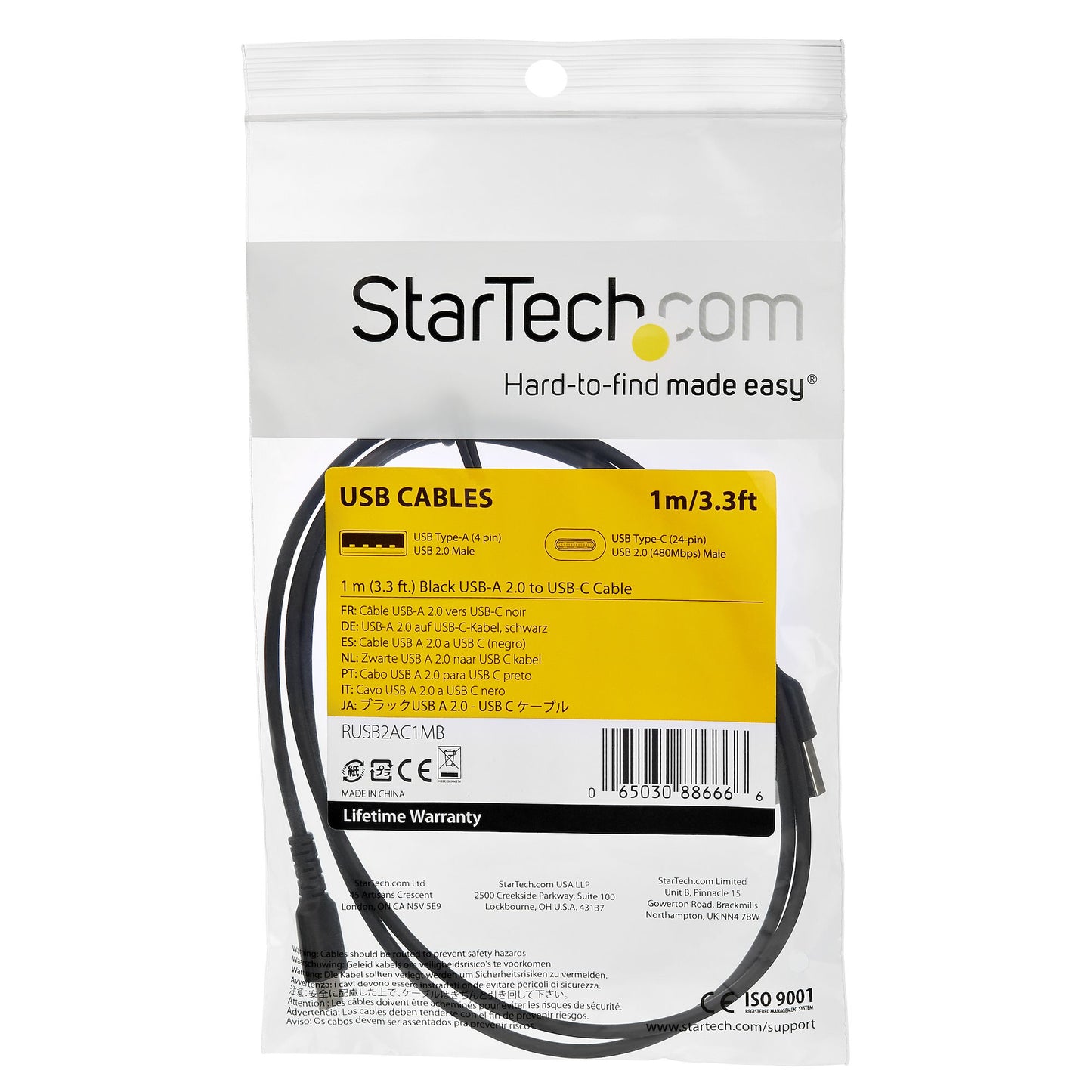 StarTech.com - Cable de 1m de Carga USB C - de Carga Rápida y Sincronización USB 2.0 Tipo C a USB C para Portátiles - Revestimiento TPE de Fibra de Aramida M/M 60W Negro - iPad Pro Surface