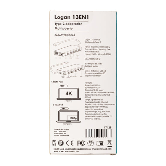 SilverHT - Adaptador Type-C Logan HUB 13 en 1