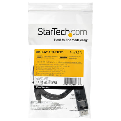 StarTech.com - Cable de 1m USB C a DisplayPort 1.2 de 4K a 60Hz - Cable Adaptador de Vídeo Bidireccional DP a USB-C o USB-C a DP Reversible - HBR2/HDR - Cable de Monitor USB tipo C/TB3