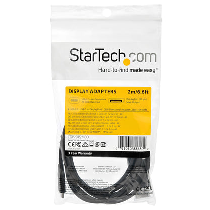 StarTech.com - Cable de 2m USB C a DisplayPort 1.2 de 4K a 60Hz - Cable Adaptador de Vídeo Bidireccional DP a USB-C o USB-C a DP Reversible - HBR2/HDR - Cable de Monitor USB tipo C/TB3