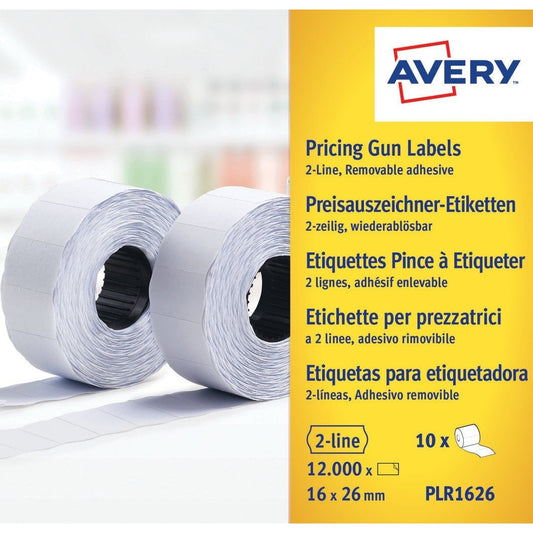 Avery - PLR1626 etiqueta autoadhesiva Etiqueta de precio Desmontable Blanco 12000 pieza(s)