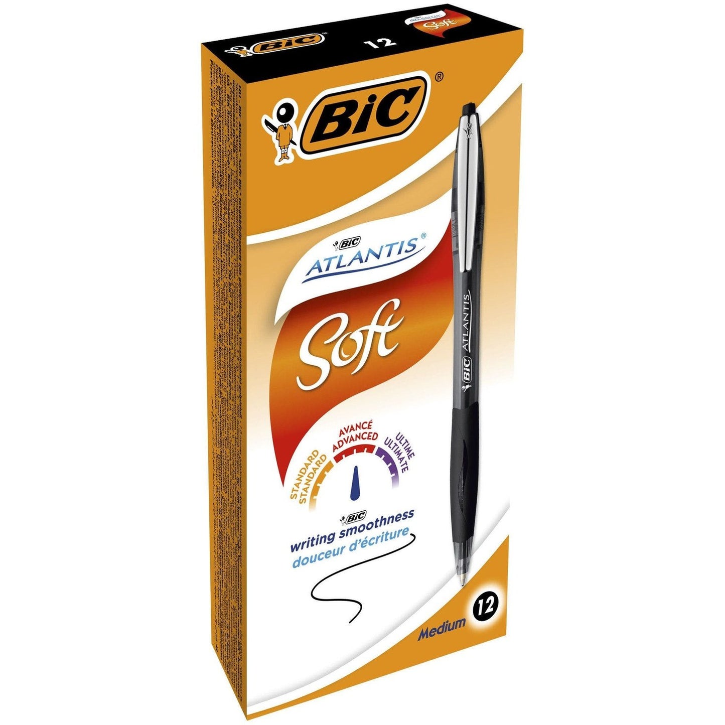 BIC - Atlantis Soft Negro Bolígrafo de punta retráctil con pulsador Medio 1 pieza(s)