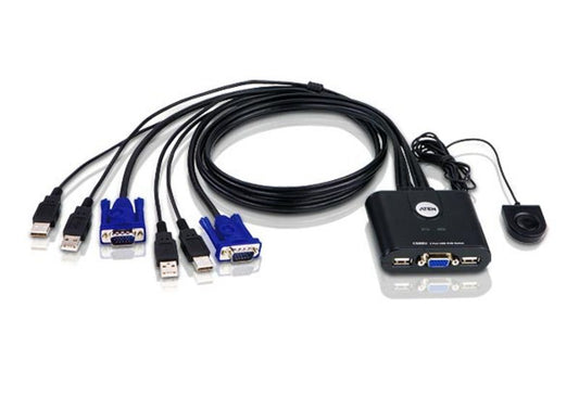 ATEN - Switch KVM formato cable VGA USB de 2 puertos con selector remoto de puerto