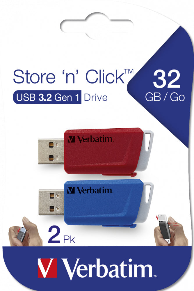 Verbatim - Store 'n' Click - Unidad USB 3.2 GEN1 - 2x32 GB  Rojo/Azul