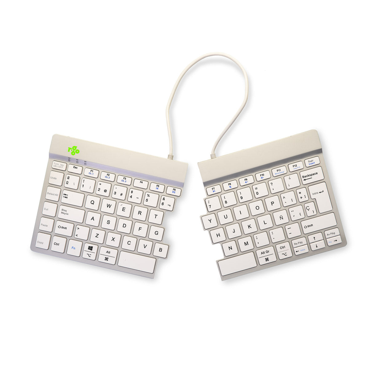 R-Go Tools - Teclado ergonómico R-Go Split Break con software de pausa  teclado dividido ergonómico  QWERTY (ES)  bluetooth  blanco