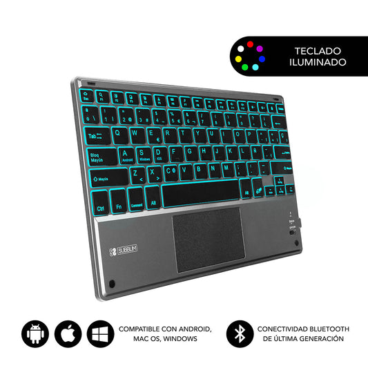 SUBBLIM - Teclado Bluetooth Smart Backlit BT Keyboard Touchpad Grey