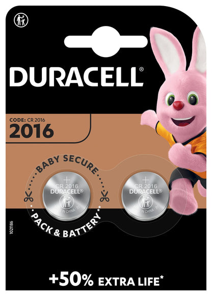 Duracell Pack de 2 Pilas Litio de Boton DL2016 3V - Tecnologia Baby Secure 1 pieza(s)