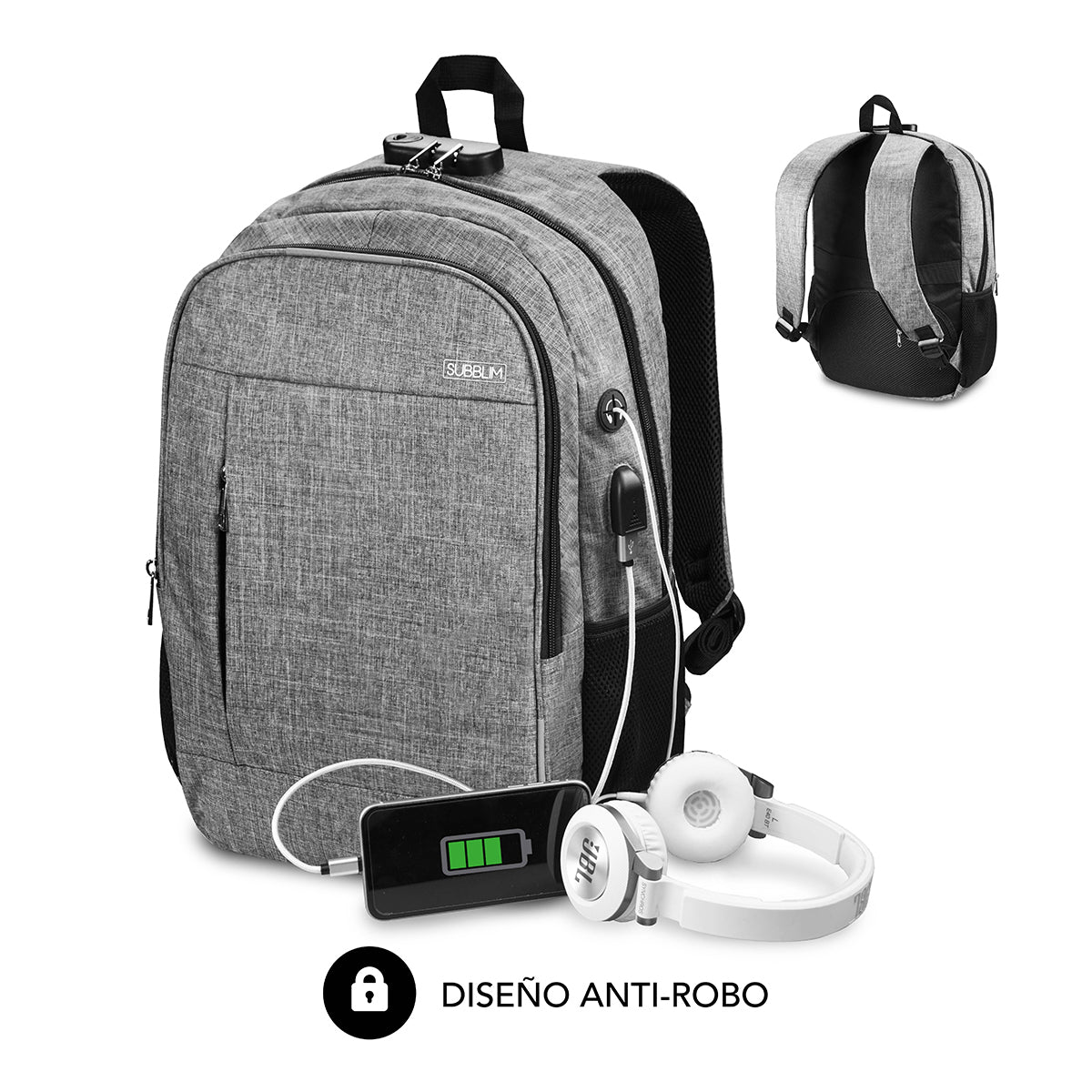 SUBBLIM - Mochila para Portátil Urban Lock Backpack 16" Grey